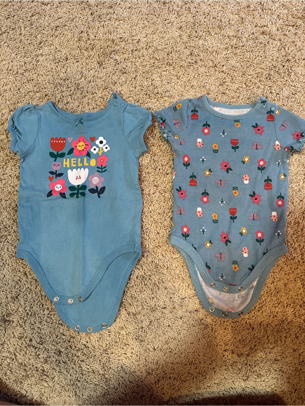 Garanimals Blue Floral 'Hello' Short-Sleeve Baby One-Piece